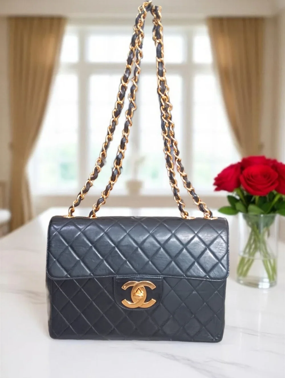 Chanel Vintage Jumbo Classic Flap Black Lambskin 24K Gold ✨ COA - Picture 3 of 15